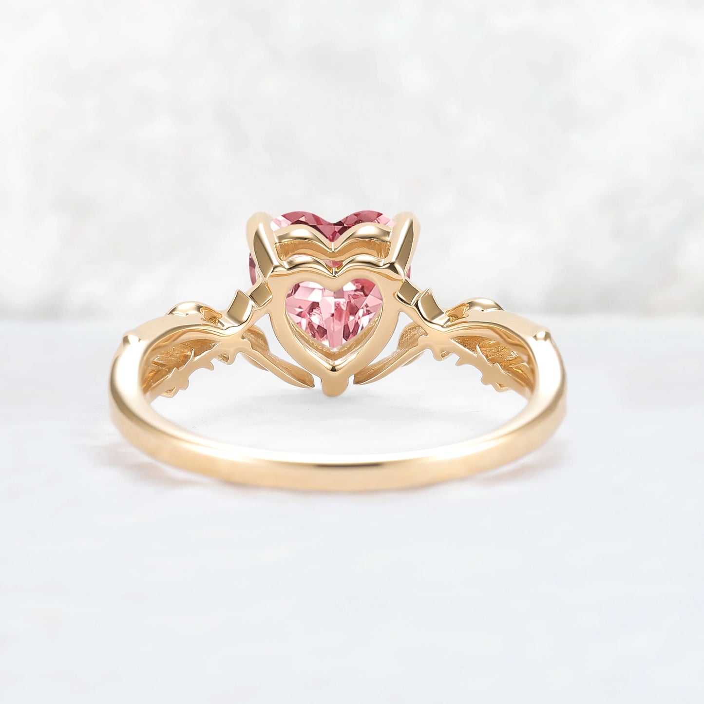 Nature Inspired Heart Cut Pink Sapphire Leafy Gemstone Ring