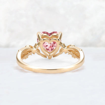 Nature Inspired Heart Cut Pink Sapphire Leafy Gemstone Ring
