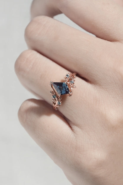 Nature Inspired Kite Cut Alexandrite Vine Engagement Ring