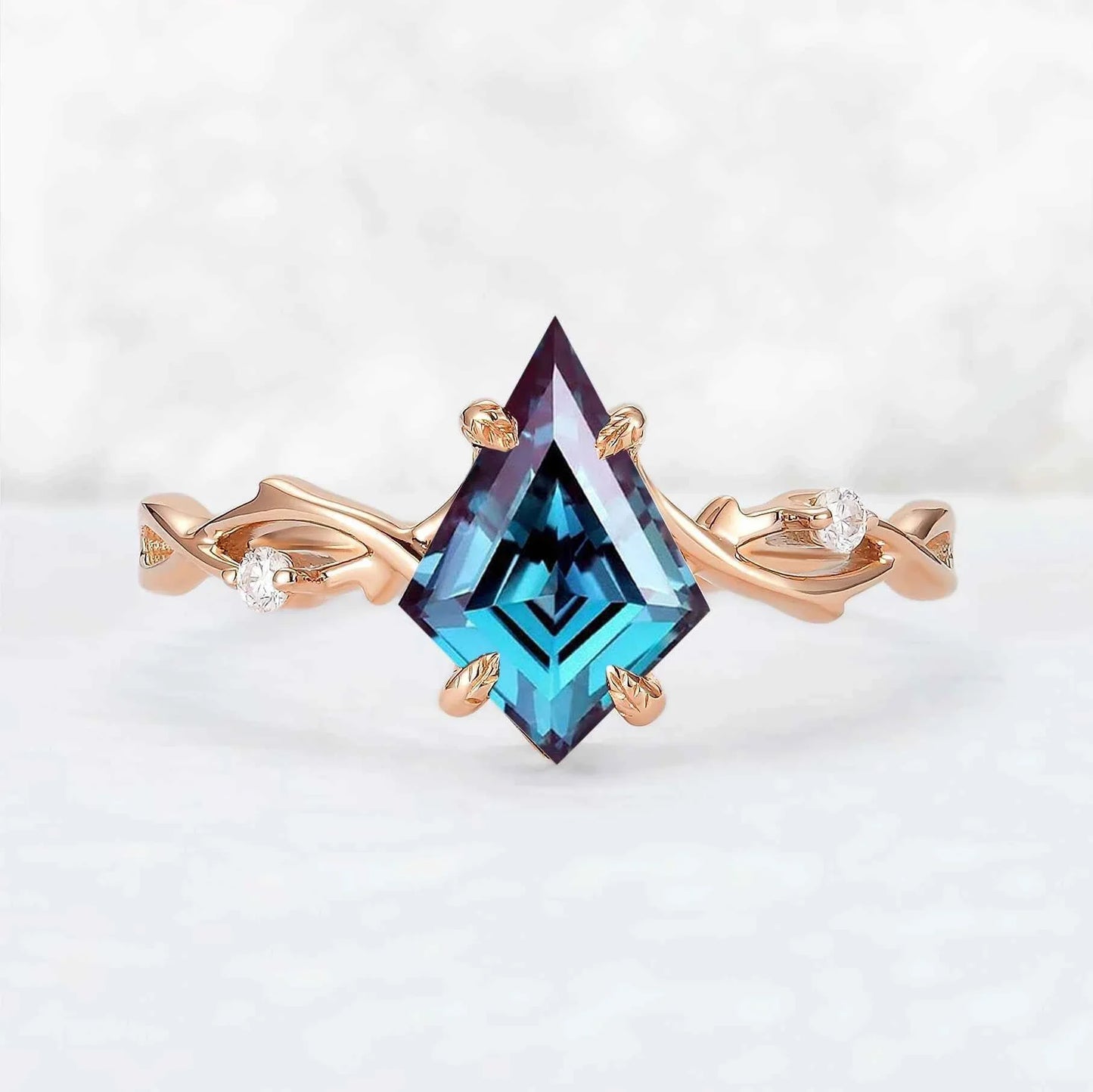 Nature Inspired Kite Cut Alexandrite Vine Gemstone Ring