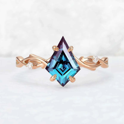 Nature Inspired Kite Cut Alexandrite Vine Gemstone Ring