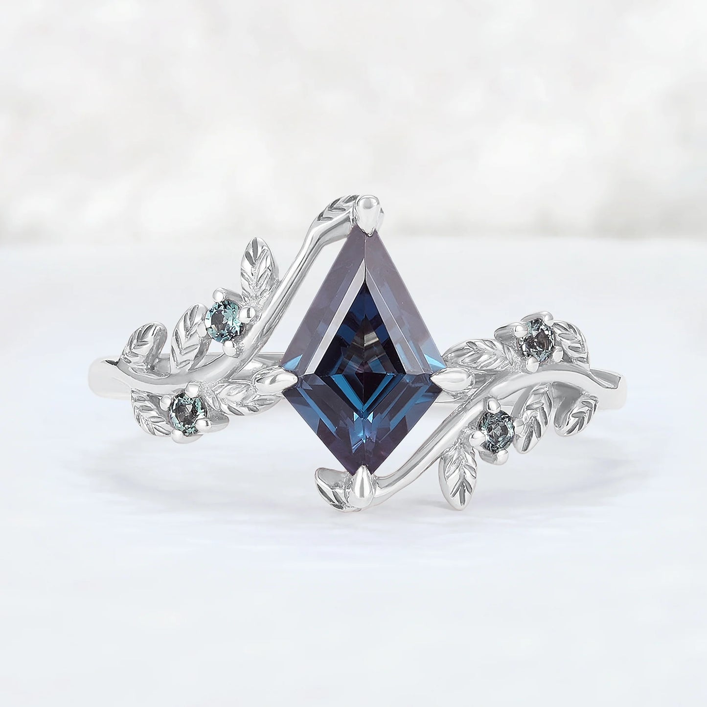 Nature Inspired Kite Cut Alexandrite Vine Engagement Ring