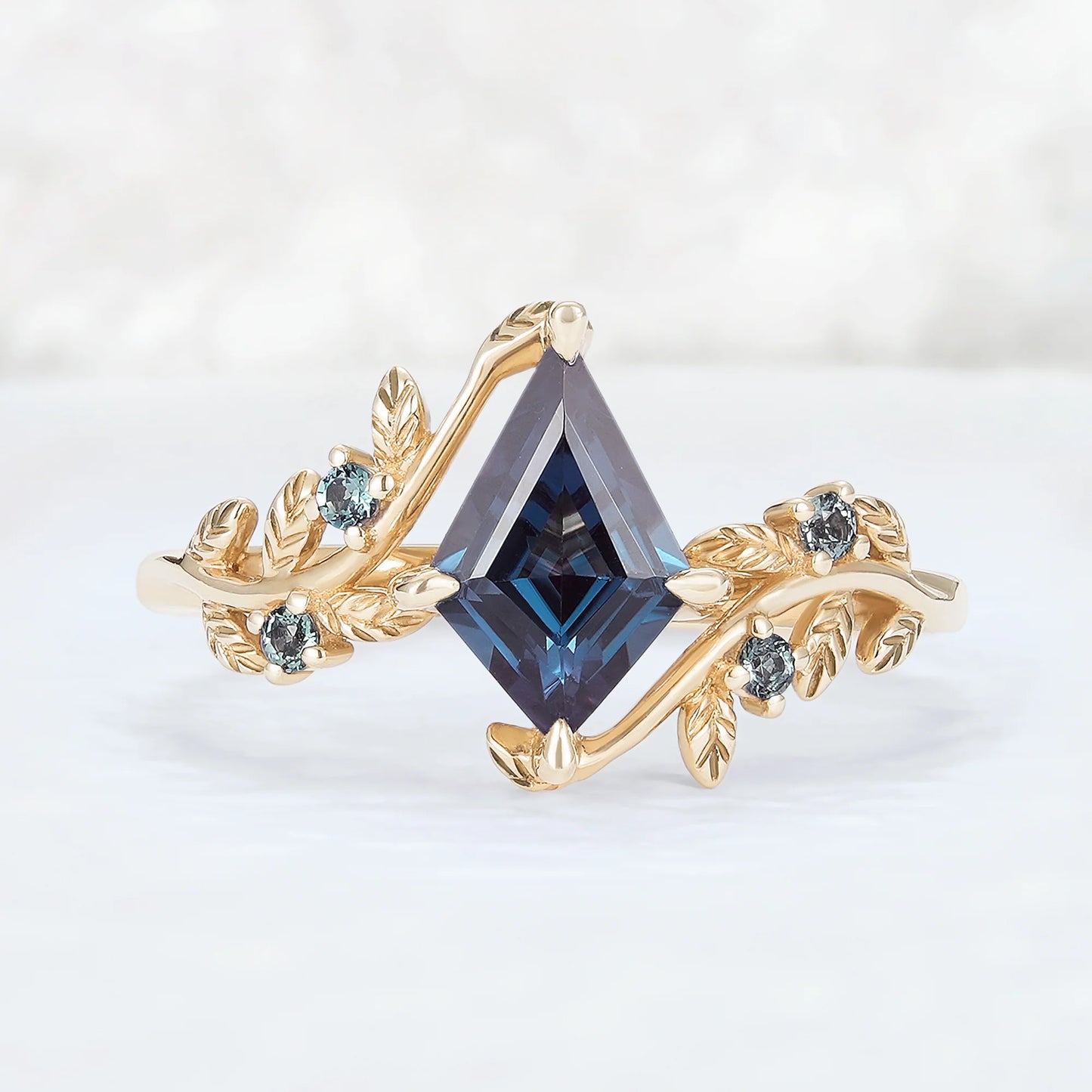Nature Inspired Kite Cut Alexandrite Vine Engagement Ring