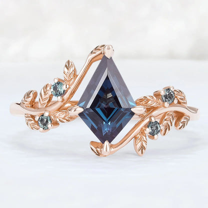 Nature Inspired Kite Cut Alexandrite Vine Engagement Ring