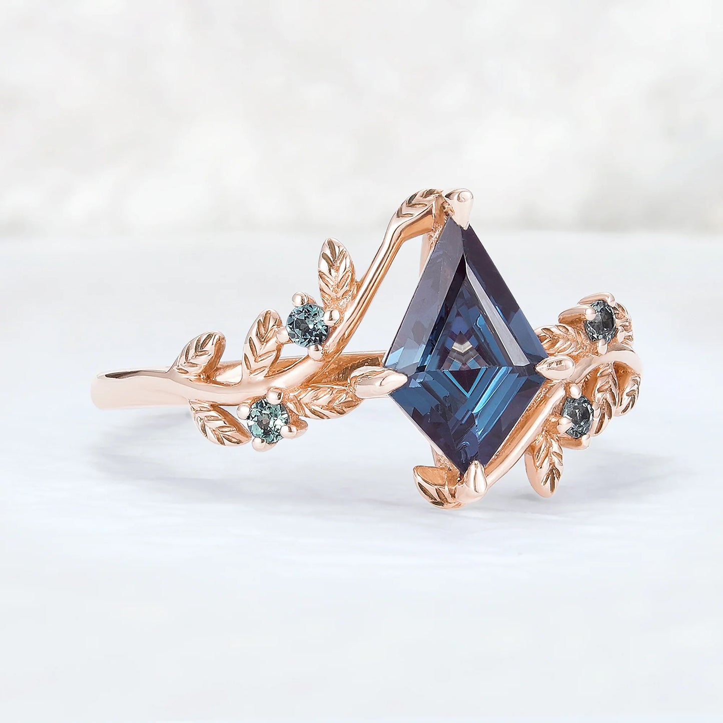 Nature Inspired Kite Cut Alexandrite Vine Engagement Ring