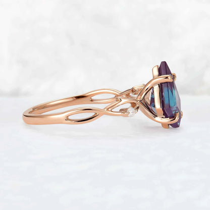 Nature Inspired Kite Cut Alexandrite Vine Gemstone Ring