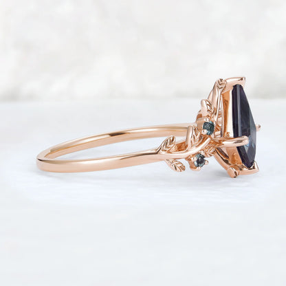 Nature Inspired Kite Cut Alexandrite Vine Engagement Ring