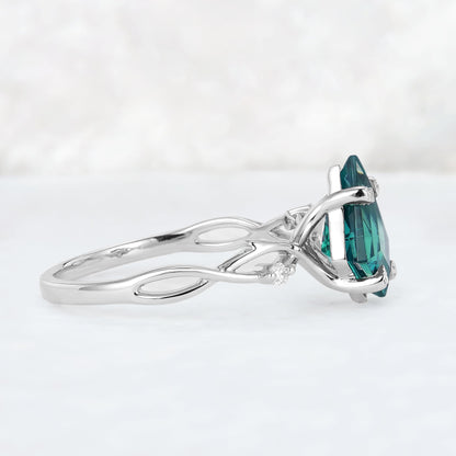 Nature Inspired Kite Cut Emerald Vine Gemstone Ring