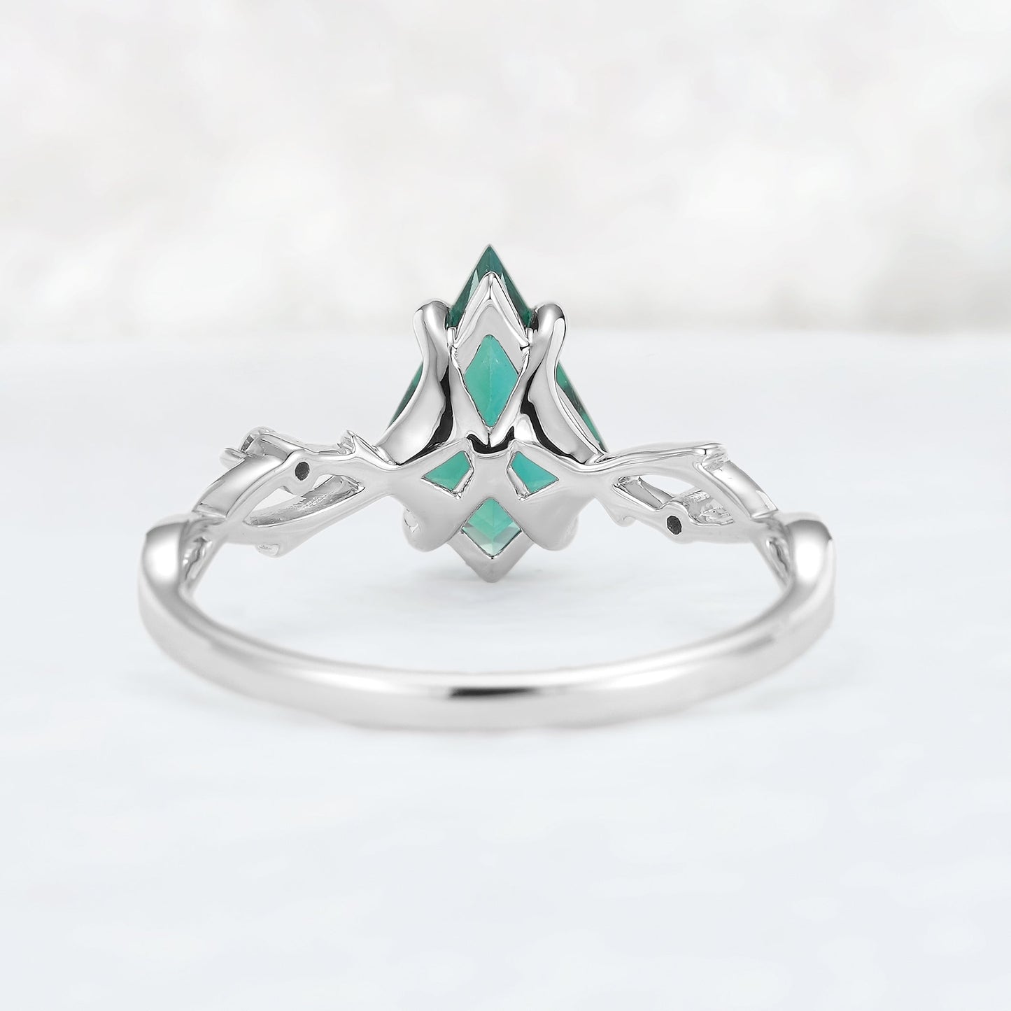 Nature Inspired Kite Cut Emerald Vine Gemstone Ring