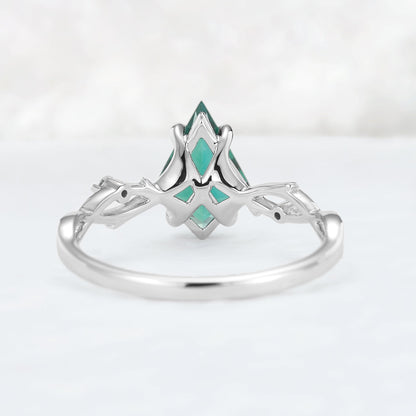 Nature Inspired Kite Cut Emerald Vine Gemstone Ring