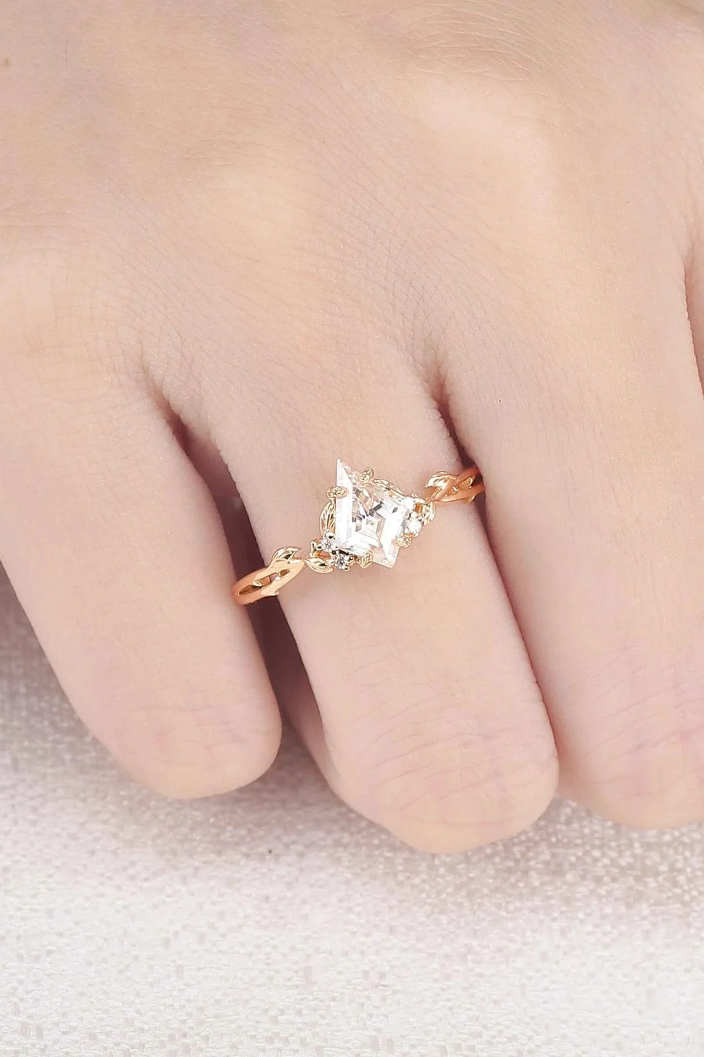 Nature Inspired Kite Cut Moissanite Leaf Gemstone Ring
