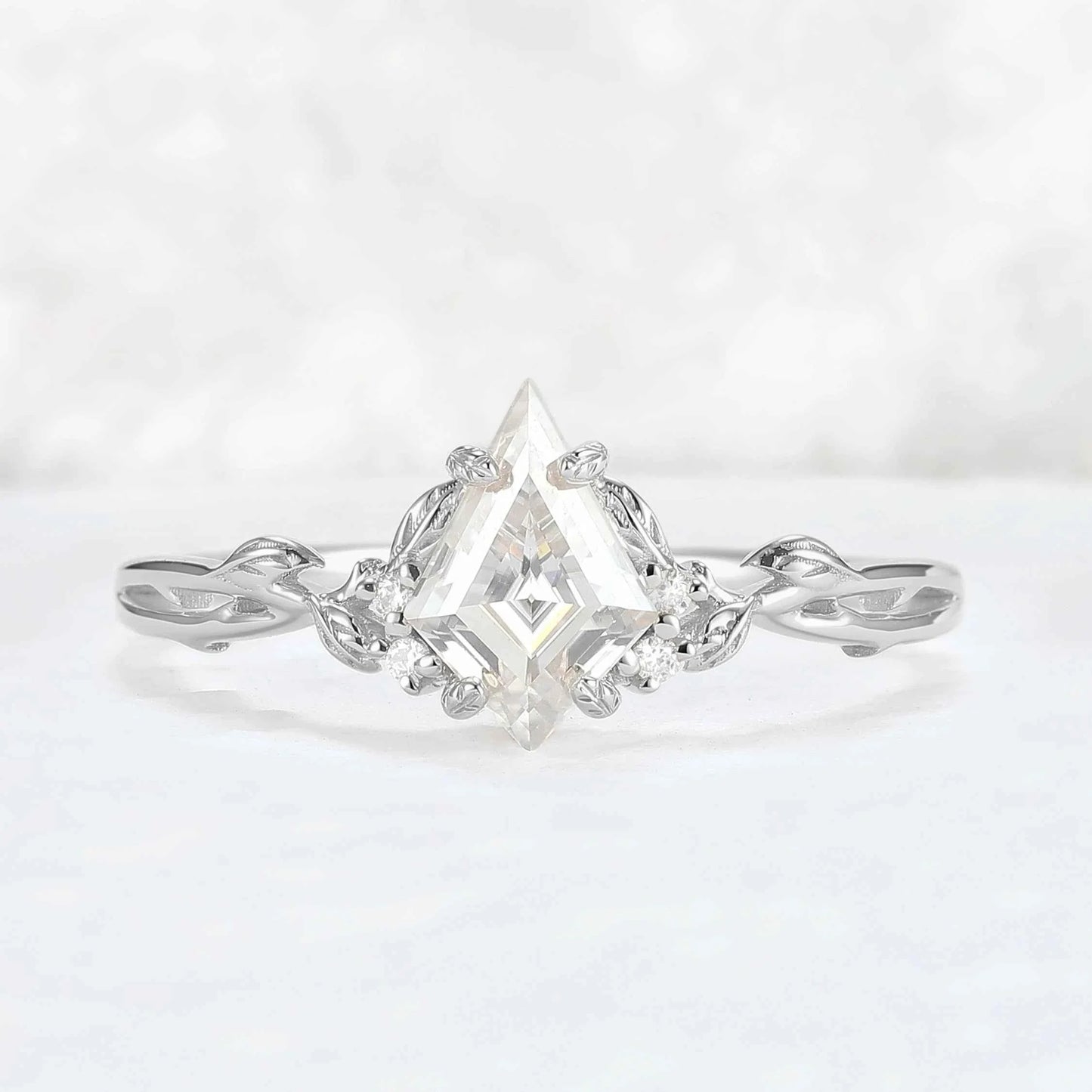 Nature Inspired Kite Cut Moissanite Leaf Gemstone Ring