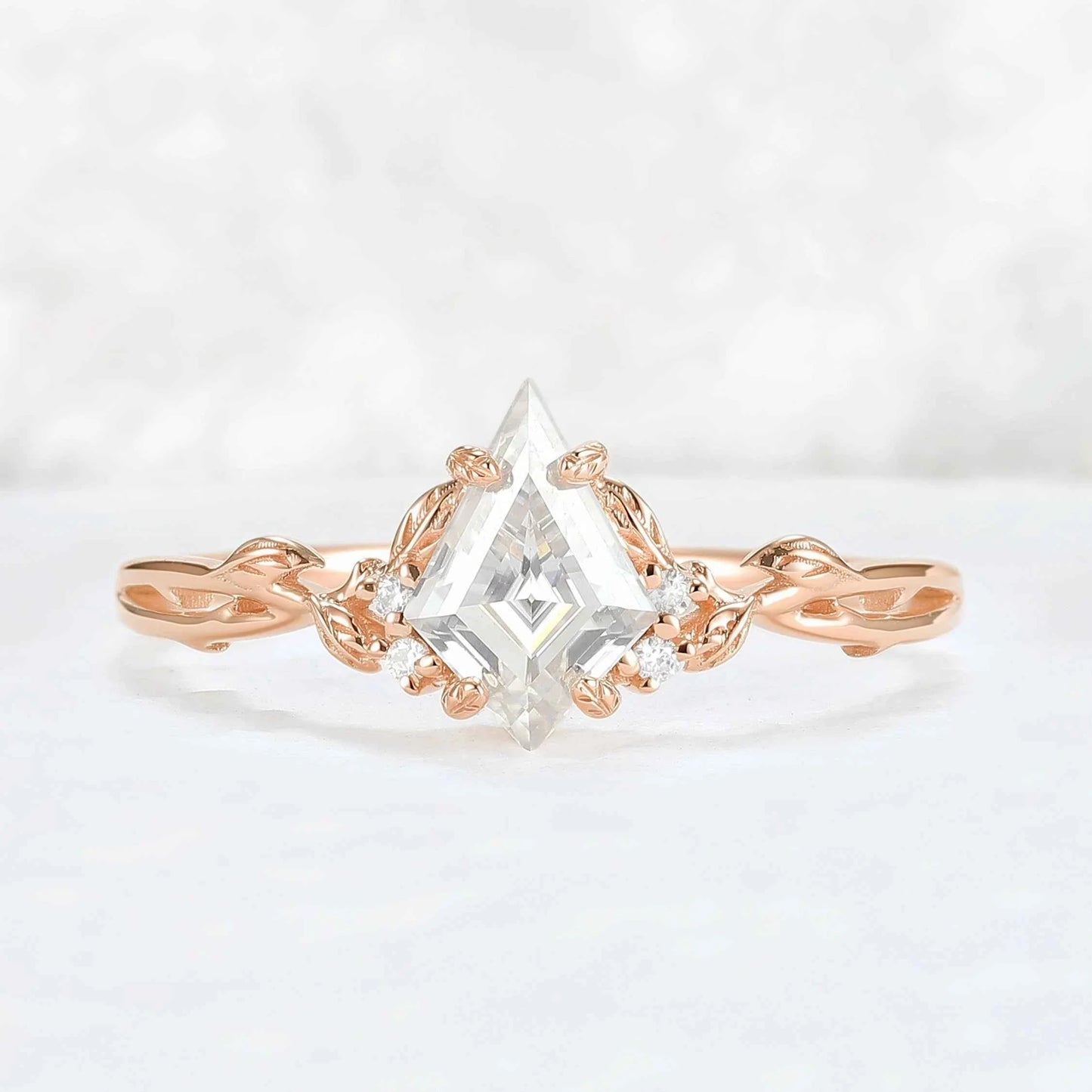 Nature Inspired Kite Cut Moissanite Leaf Gemstone Ring