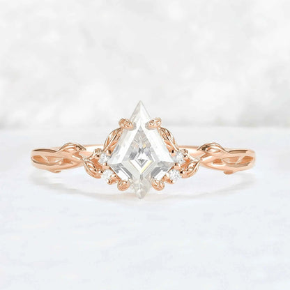 Nature Inspired Kite Cut Moissanite Leaf Gemstone Ring
