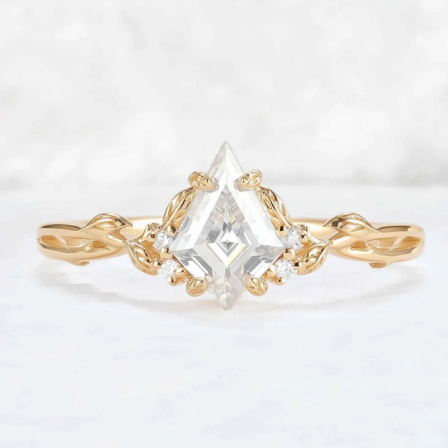 Nature Inspired Kite Cut Moissanite Leaf Gemstone Ring