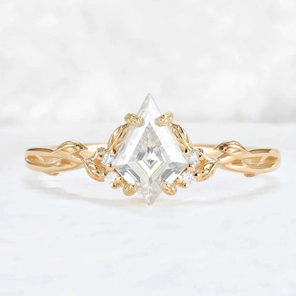 Nature Inspired Kite Cut Moissanite Leaf Gemstone Ring