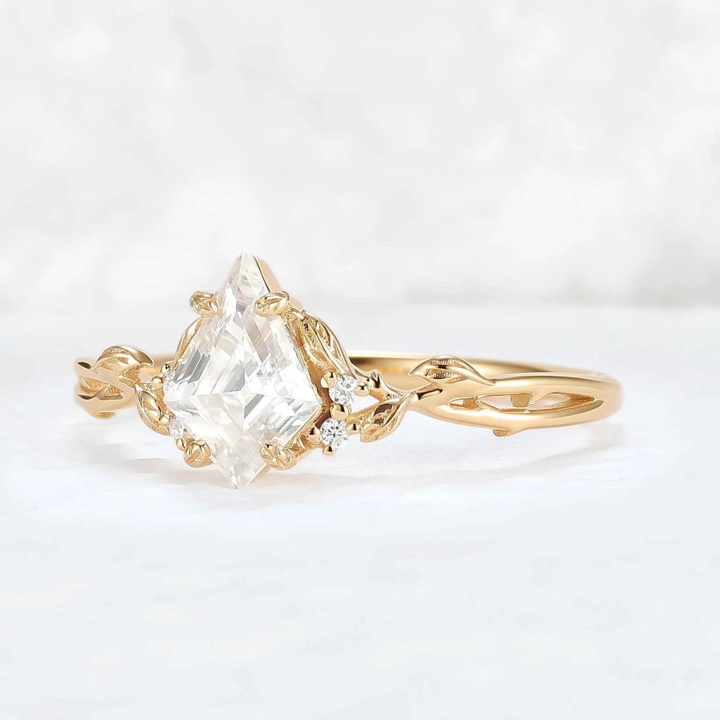 Nature Inspired Kite Cut Moissanite Leaf Gemstone Ring