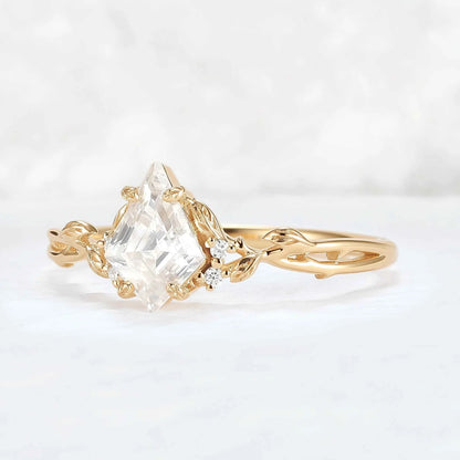 Nature Inspired Kite Cut Moissanite Leaf Gemstone Ring
