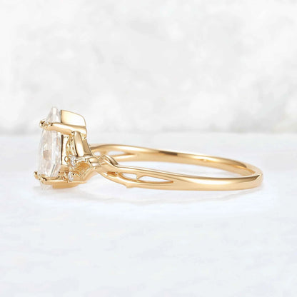Nature Inspired Kite Cut Moissanite Leaf Gemstone Ring