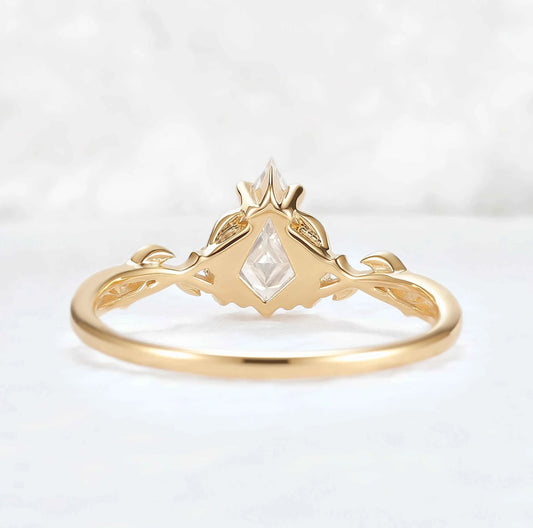 Nature Inspired Kite Cut Moissanite Leaf Gemstone Ring