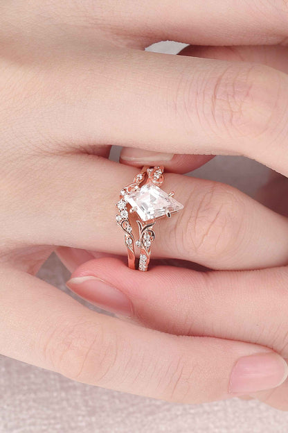 Nature Inspired Kite Cut Moissanite Vine Gemstone Ring Set 2pcs