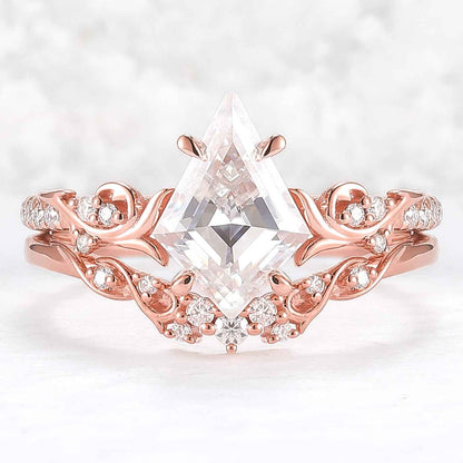 Nature Inspired Kite Cut Moissanite Vine Gemstone Ring Set 2pcs