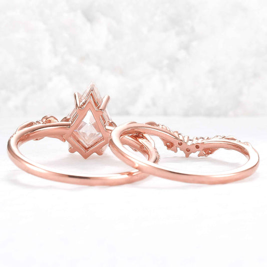 Nature Inspired Kite Cut Moissanite Vine Gemstone Ring Set 2pcs