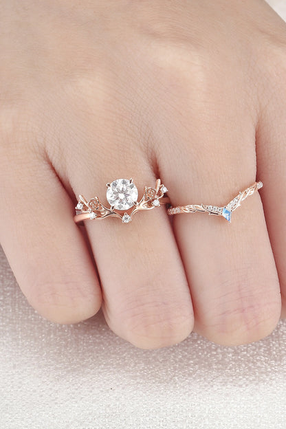 Nature Inspired Kite Cut Moonstone Twig 'Antlers' Stacking Ring