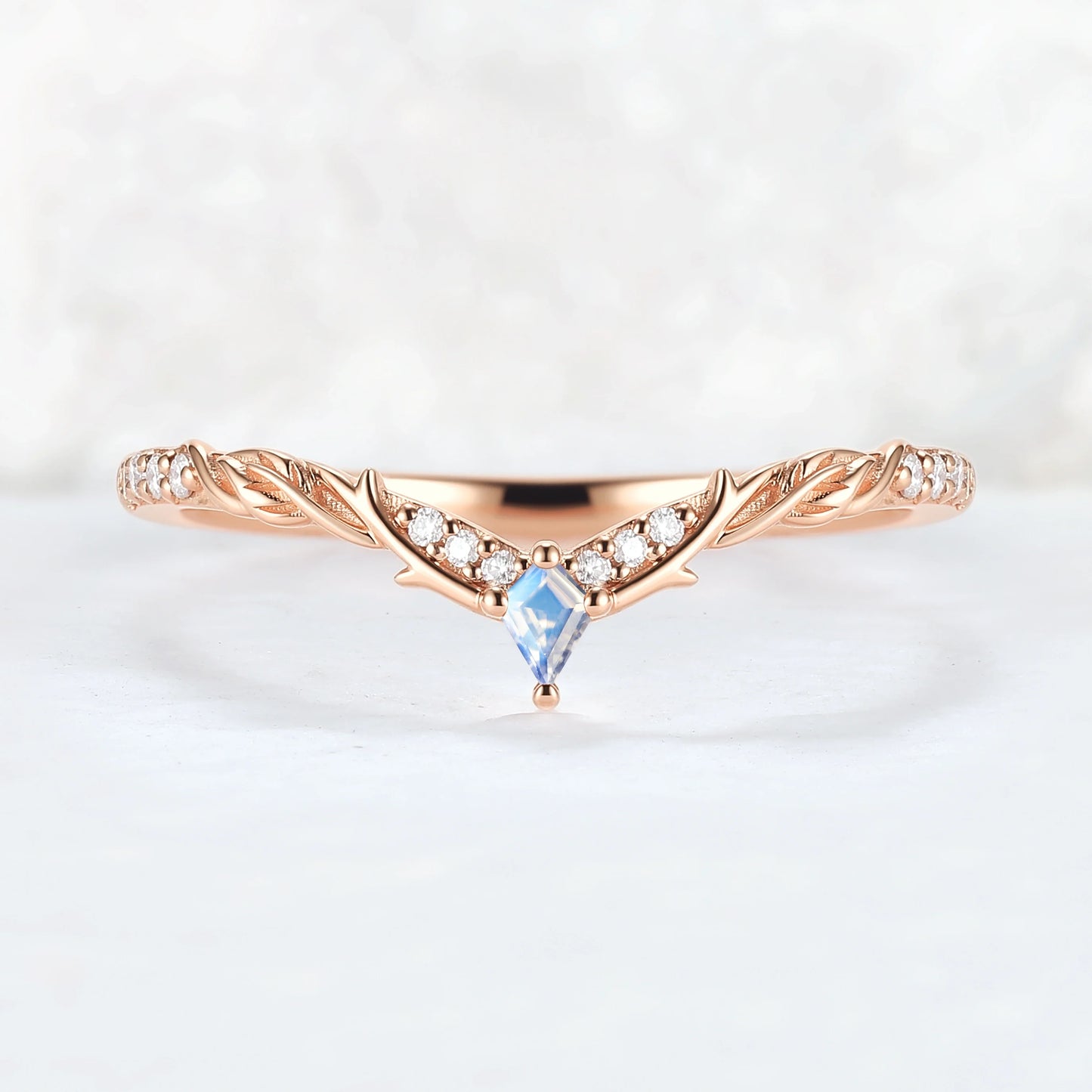 Nature Inspired Kite Cut Moonstone Twig 'Antlers' Stacking Ring