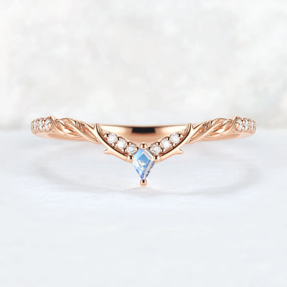 Nature Inspired Kite Cut Moonstone Twig 'Antlers' Stacking Ring
