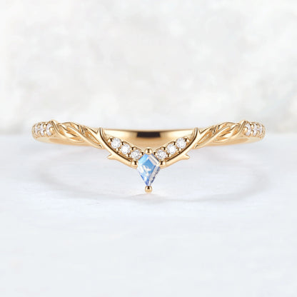 Nature Inspired Kite Cut Moonstone Twig 'Antlers' Stacking Ring