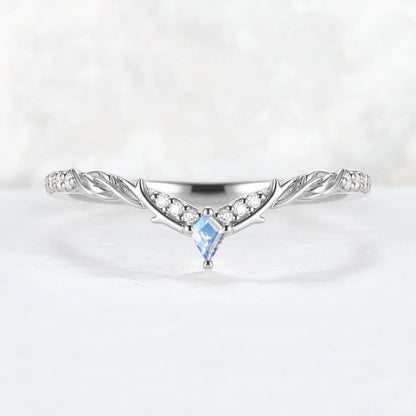Nature Inspired Kite Cut Moonstone Twig 'Antlers' Stacking Ring