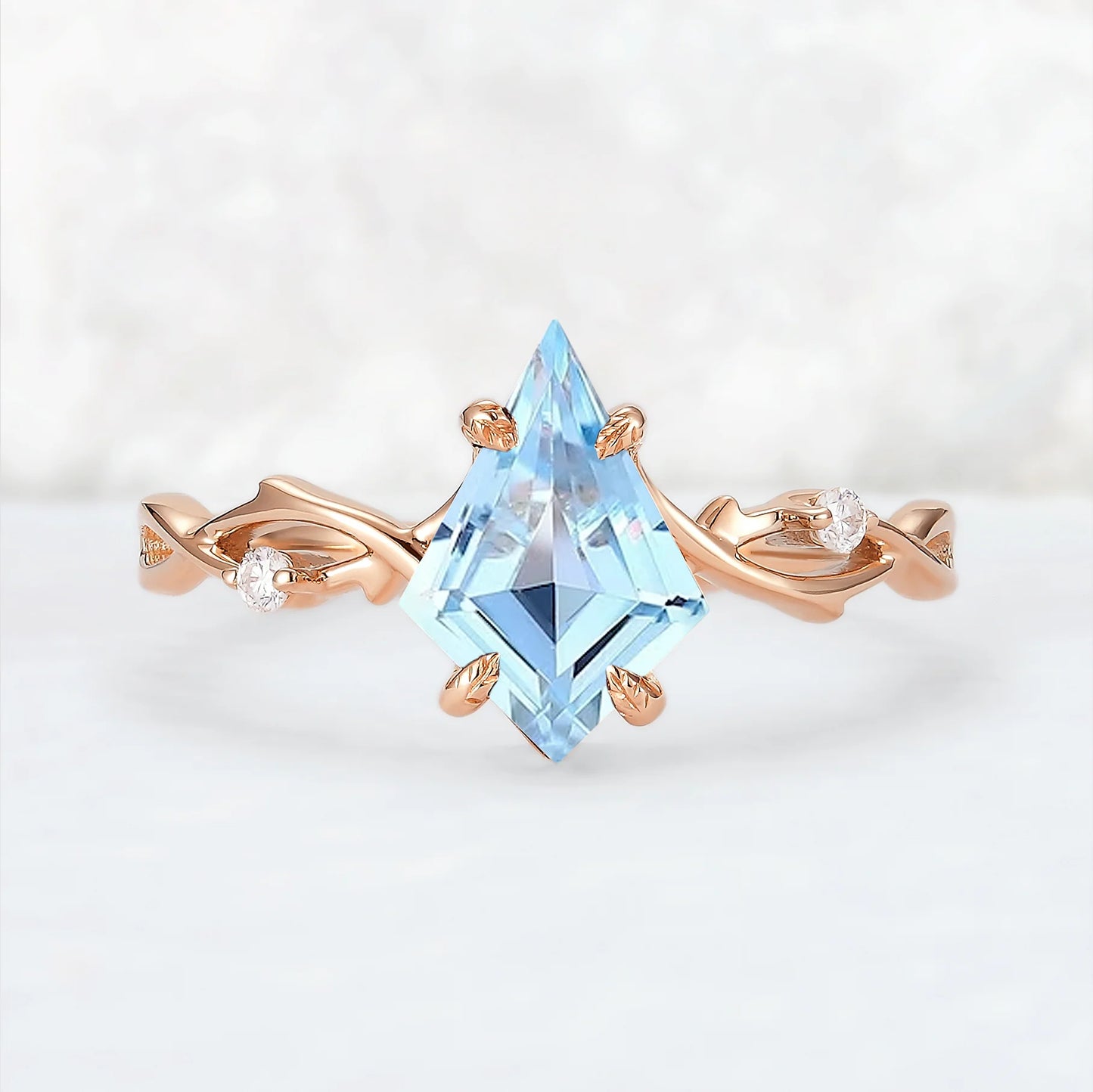 Nature Inspired Kite Cut Natural Aquamarine Vine Engagement Ring