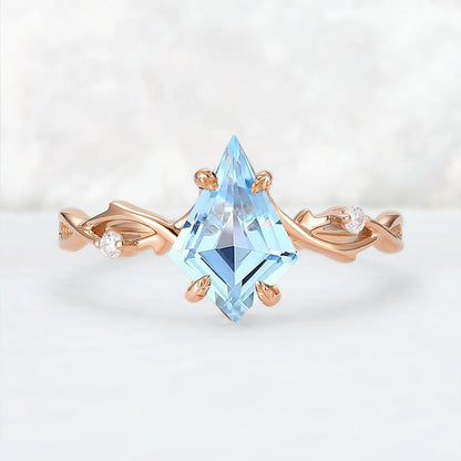 Nature Inspired Kite Cut Natural Aquamarine Vine Engagement Ring
