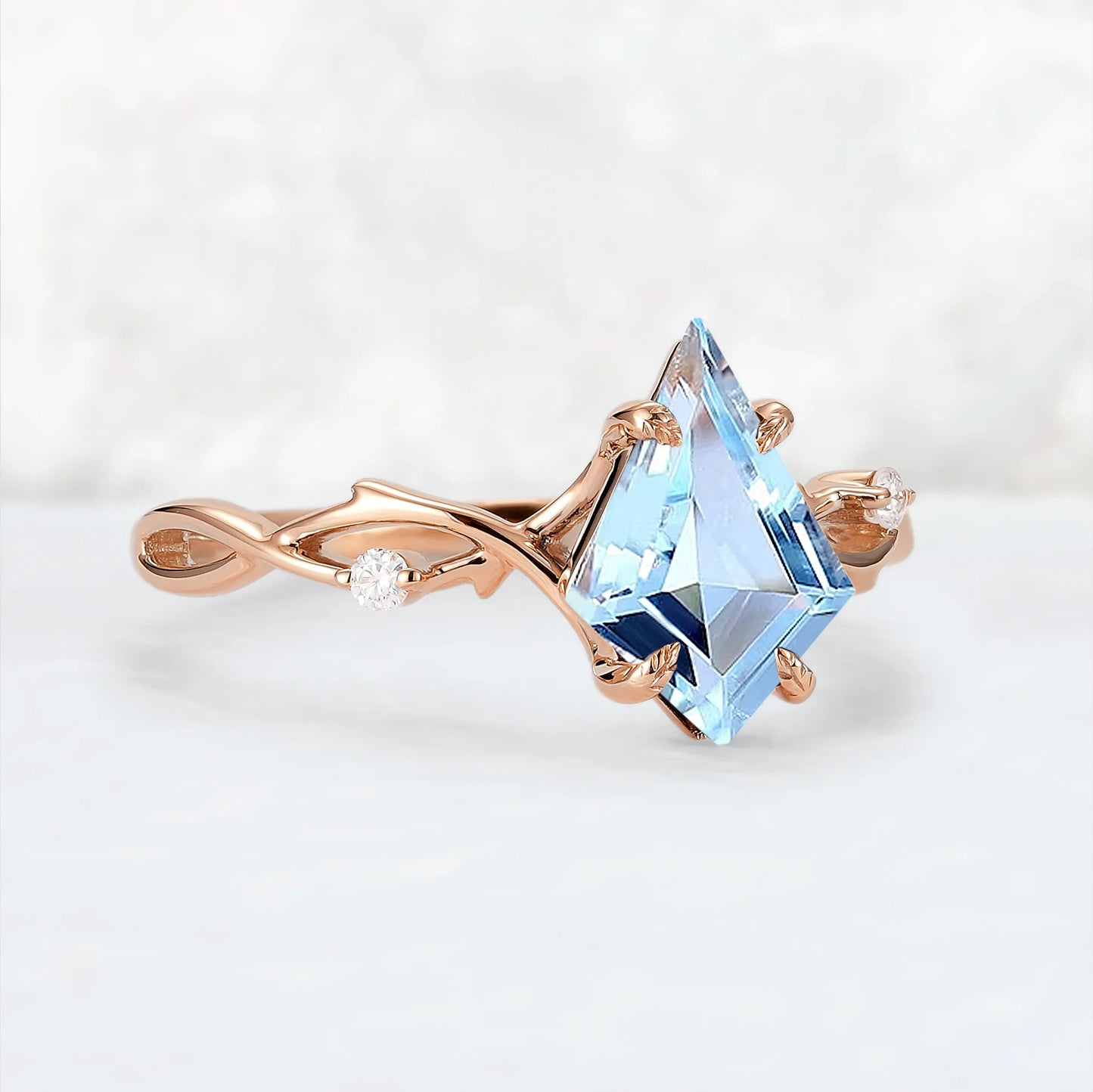 Nature Inspired Kite Cut Natural Aquamarine Vine Engagement Ring