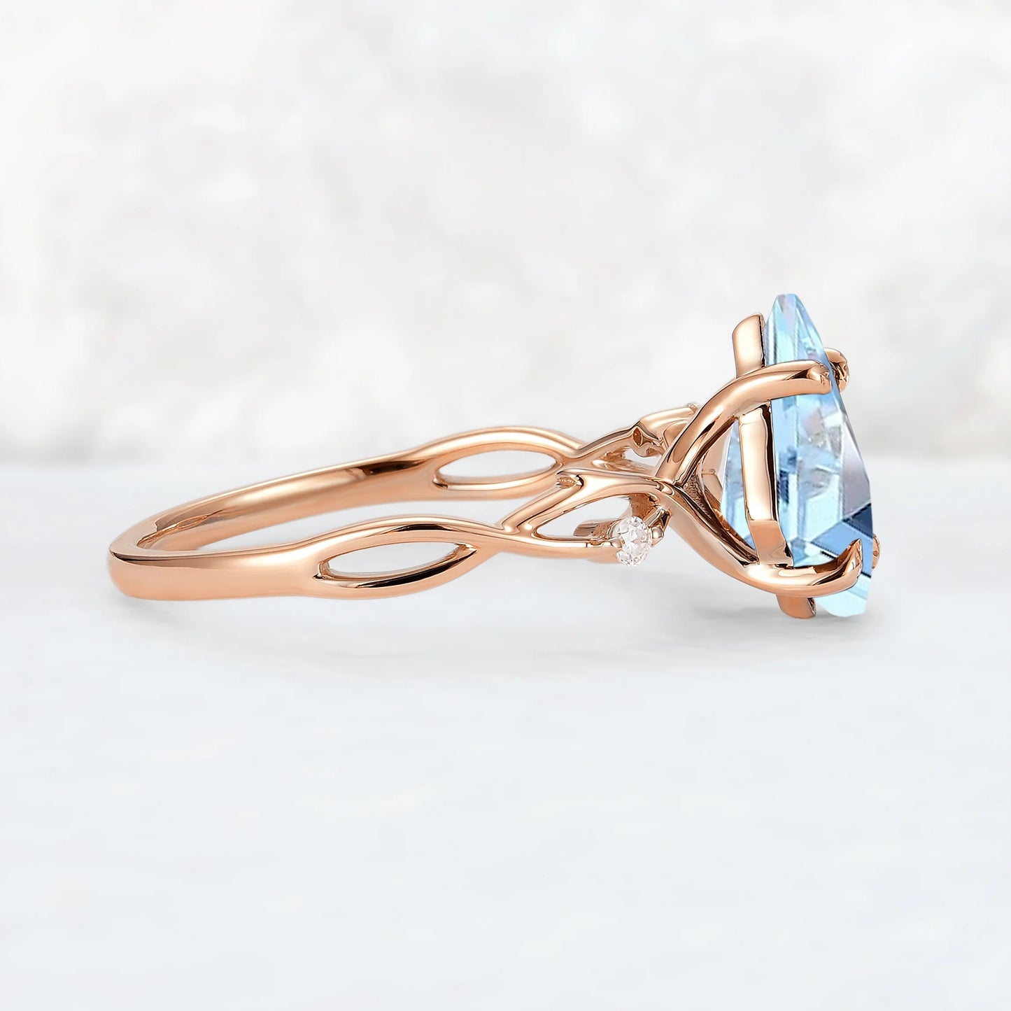 Nature Inspired Kite Cut Natural Aquamarine Vine Engagement Ring