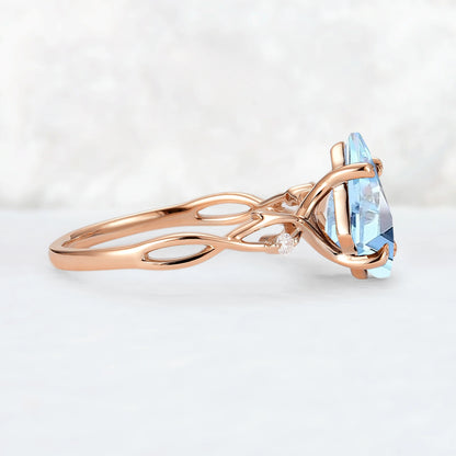 Nature Inspired Kite Cut Natural Aquamarine Vine Engagement Ring