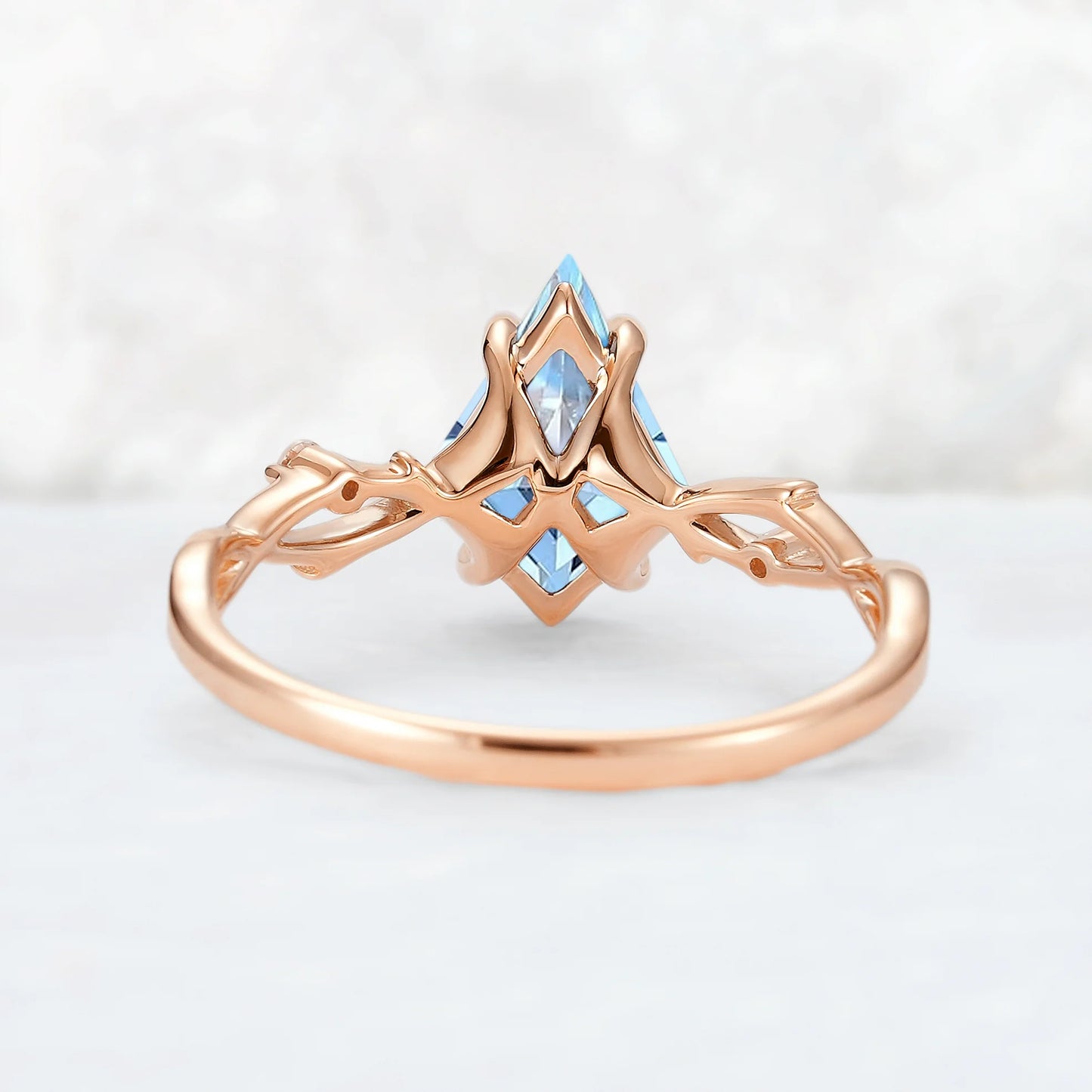 Nature Inspired Kite Cut Natural Aquamarine Vine Engagement Ring