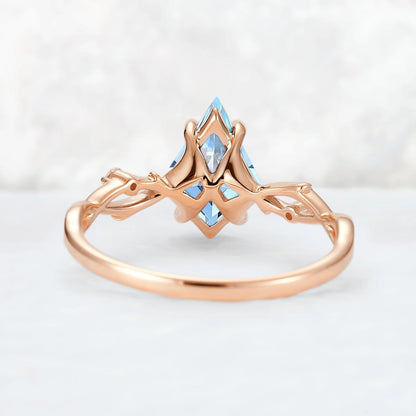Nature Inspired Kite Cut Natural Aquamarine Vine Engagement Ring