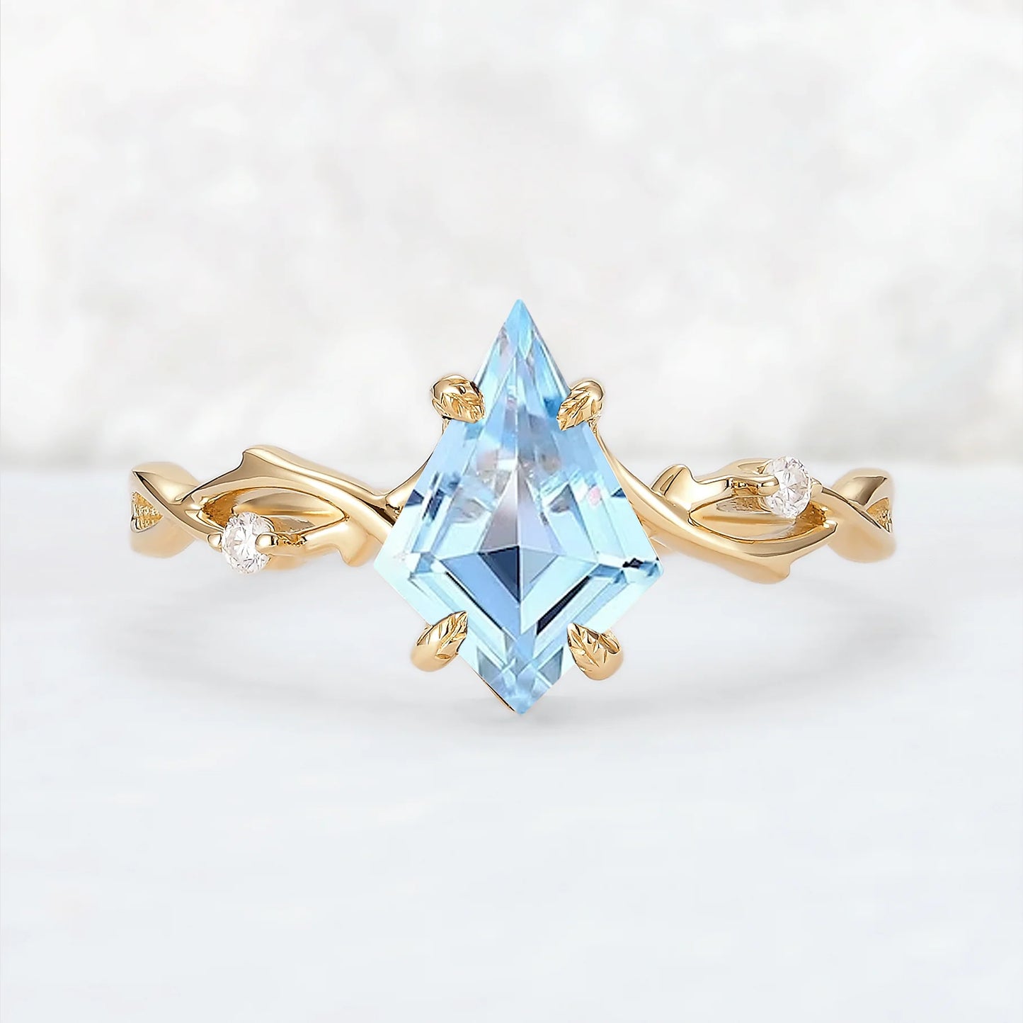 Nature Inspired Kite Cut Natural Aquamarine Vine Engagement Ring