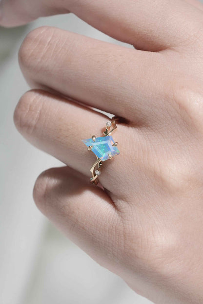 Nature Inspired Kite Cut Natural Opal Vine Gemstone Ring