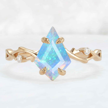 Nature Inspired Kite Cut Natural Opal Vine Gemstone Ring