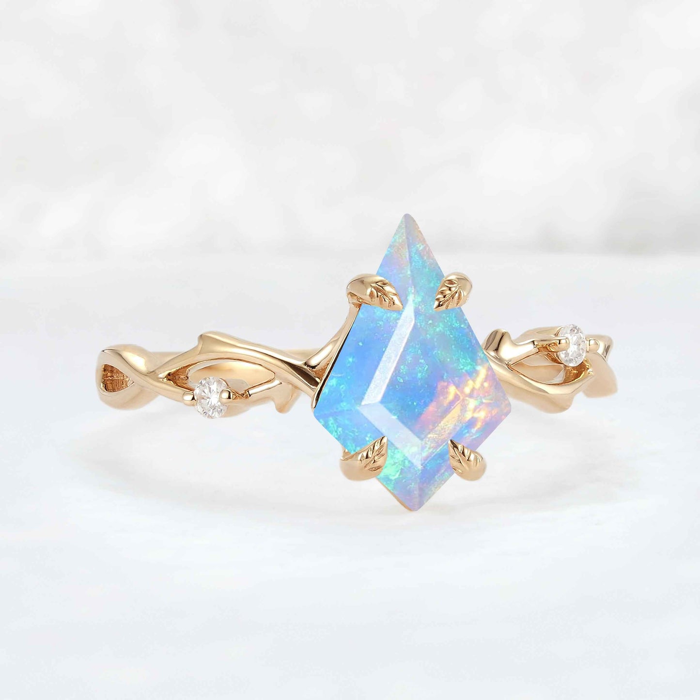 Nature Inspired Kite Cut Natural Opal Vine Gemstone Ring