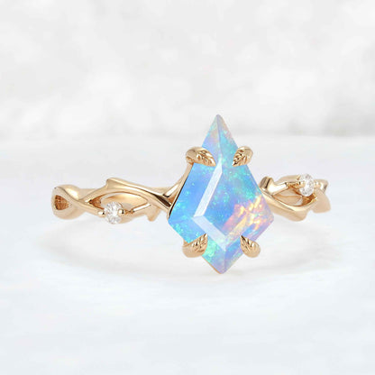 Nature Inspired Kite Cut Natural Opal Vine Gemstone Ring
