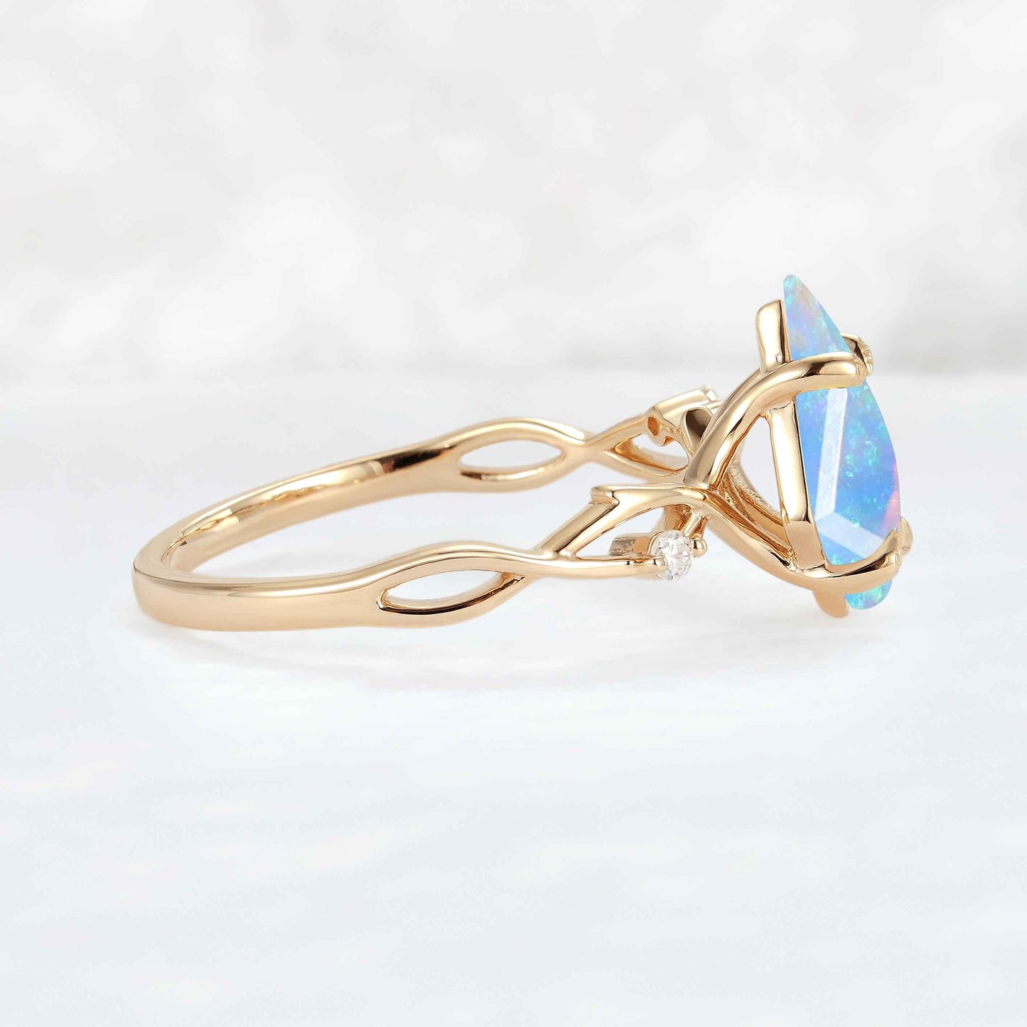 Nature Inspired Kite Cut Natural Opal Vine Gemstone Ring