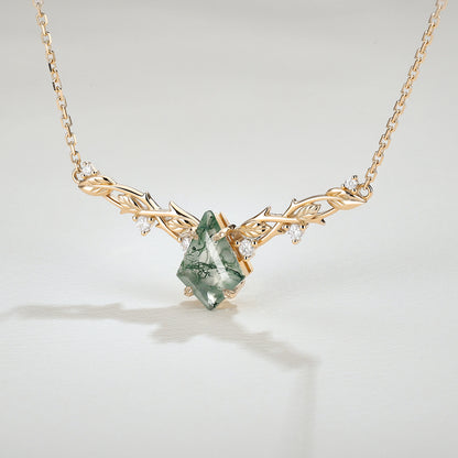 Nature Inspired Kite Shaped Moss Agate Rose Gold Necklace