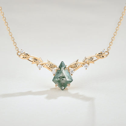 Nature Inspired Kite Shaped Moss Agate Rose Gold Necklace