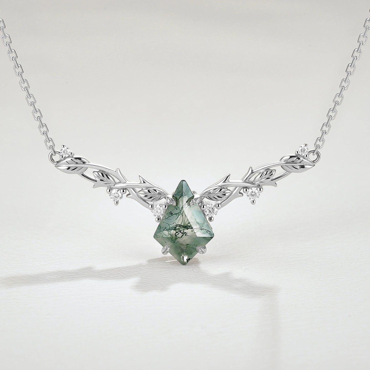 Nature Inspired Kite Shaped Moss Agate Rose Gold Necklace