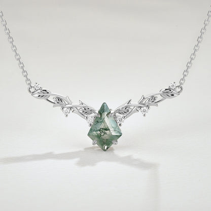 Nature Inspired Kite Shaped Moss Agate Rose Gold Necklace