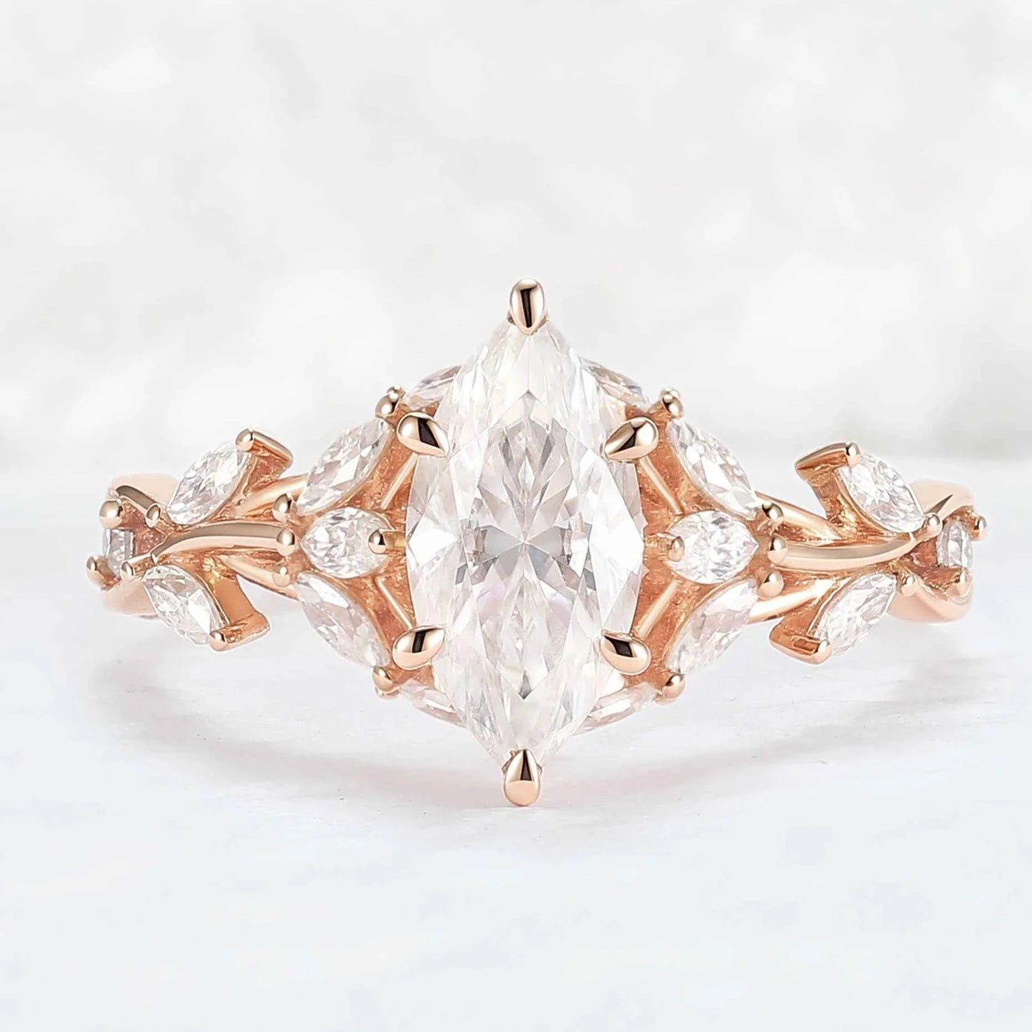 Nature Inspired Marquise Cut Moissanite Gemstone Ring